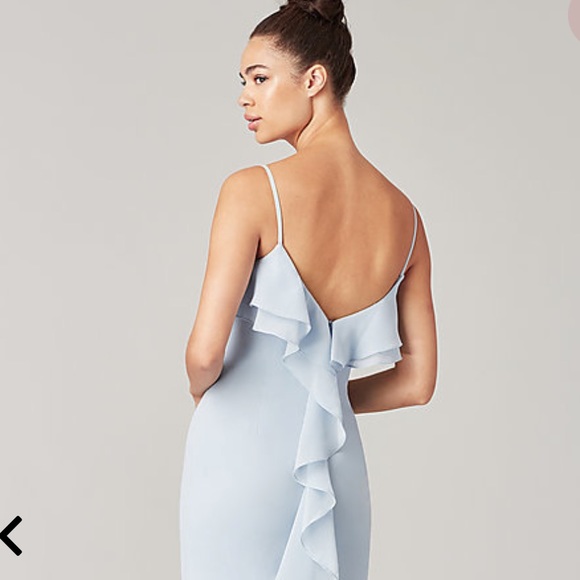 Ruffled Long Simple Bridesmaid Dress - Picture 2 of 4